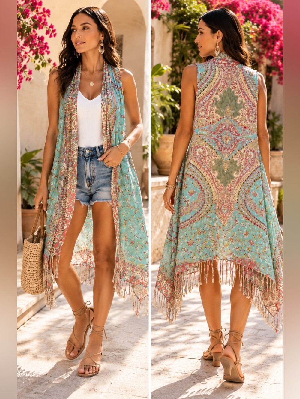 Boho Reversible Sleeveless Kimono Vest